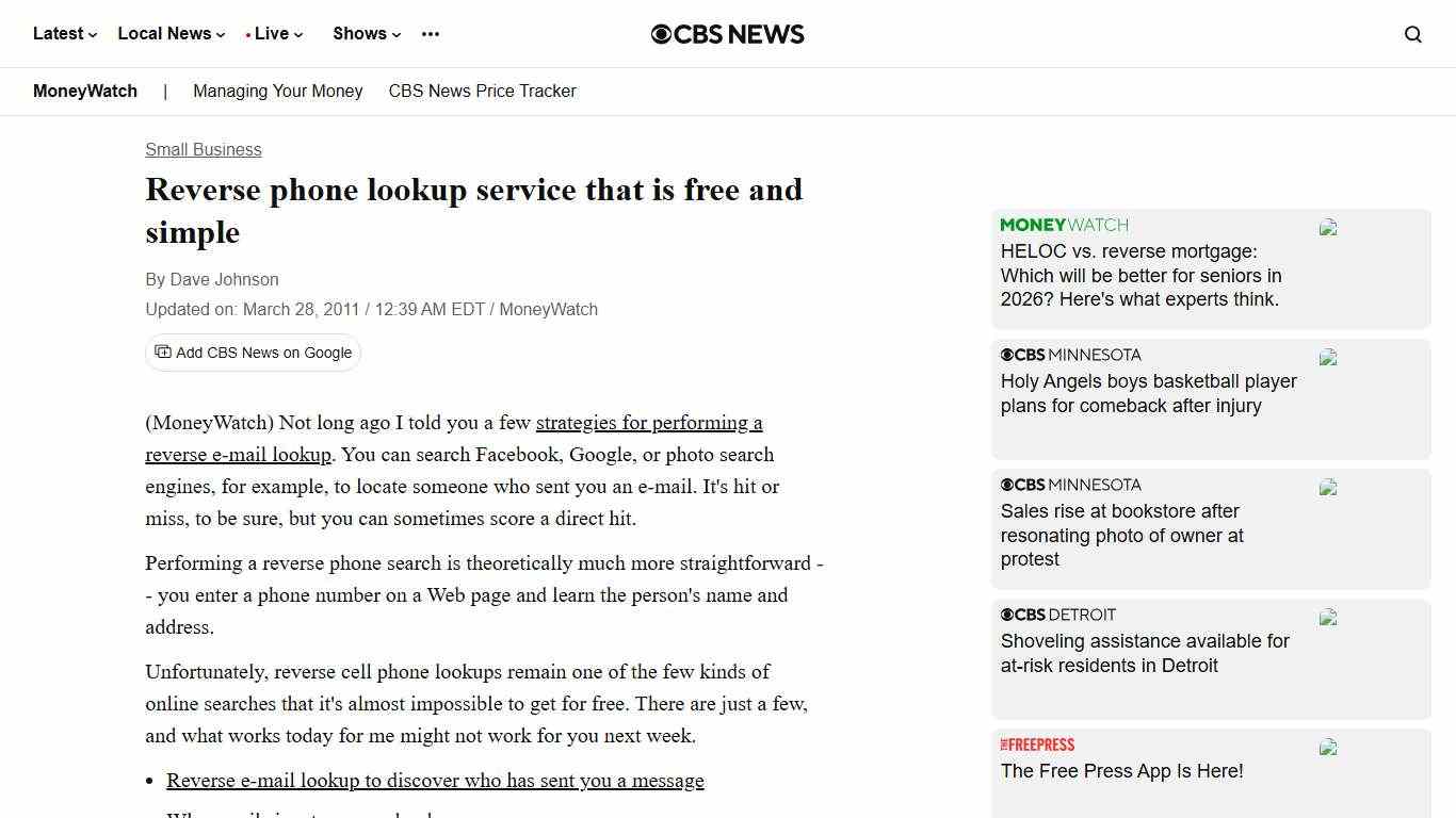 Reverse phone lookup service that is free and simple - CBS News